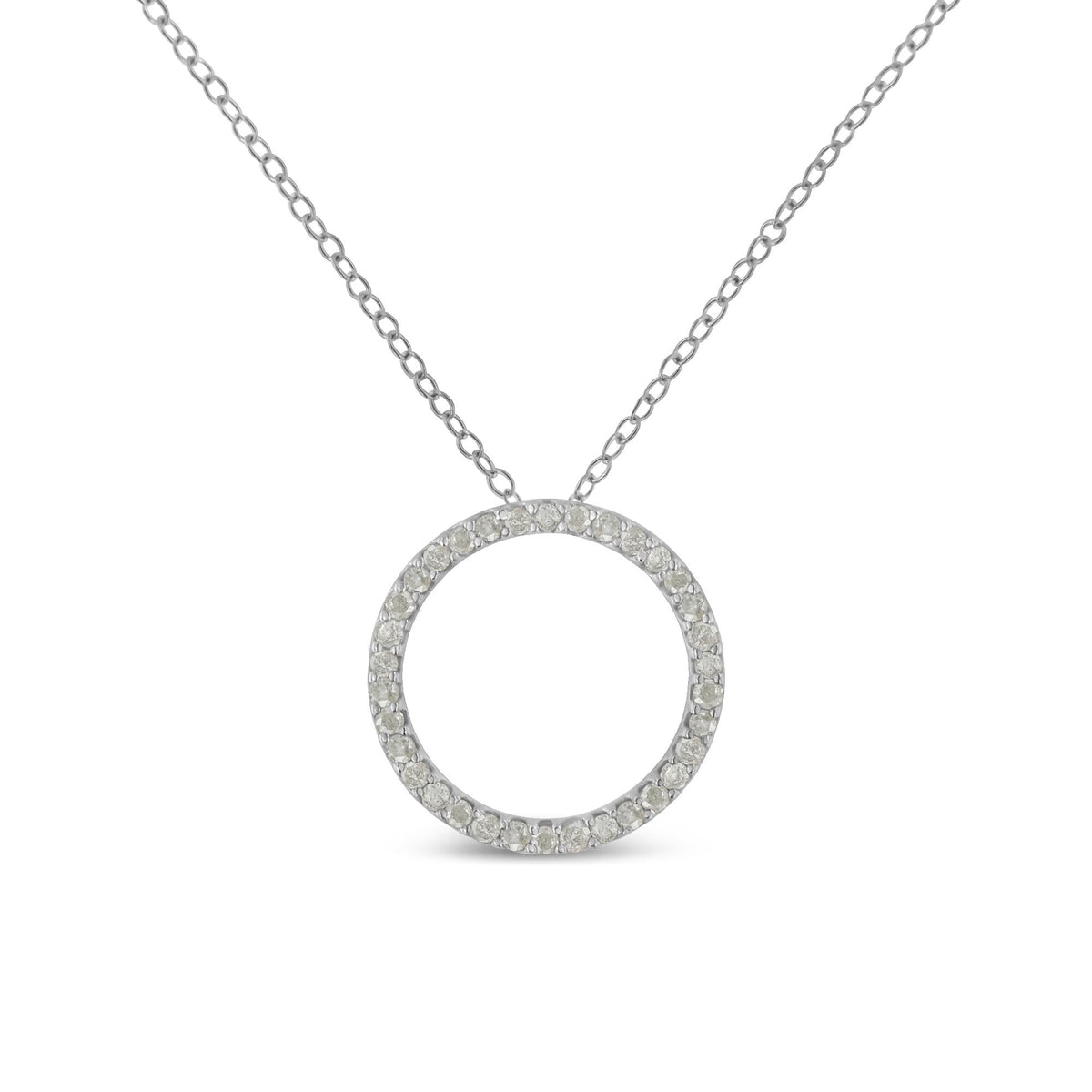 .925 Sterling Silver 3/4 Cttw Round-Cut Diamond Open Circle Halo 18" Pendant Necklace (I-J Color, I3 Clarity) - JackiEaslick