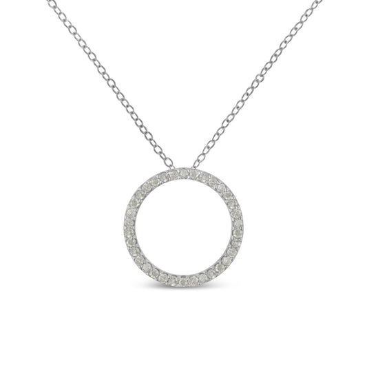 .925 Sterling Silver 3/4 Cttw Round-Cut Diamond Open Circle Halo 18" Pendant Necklace (I-J Color, I3 Clarity) - JackiEaslick