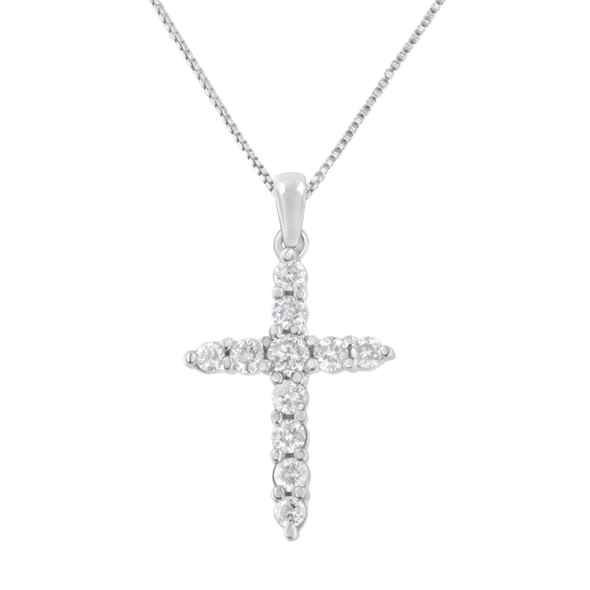10K White Gold 1/4 cttw Diamond Cross Pendant Necklace (I-J, I2-I3) - JackiEaslick