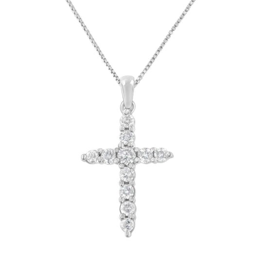 10K White Gold 1/4 cttw Diamond Cross Pendant Necklace (I-J, I2-I3) - JackiEaslick