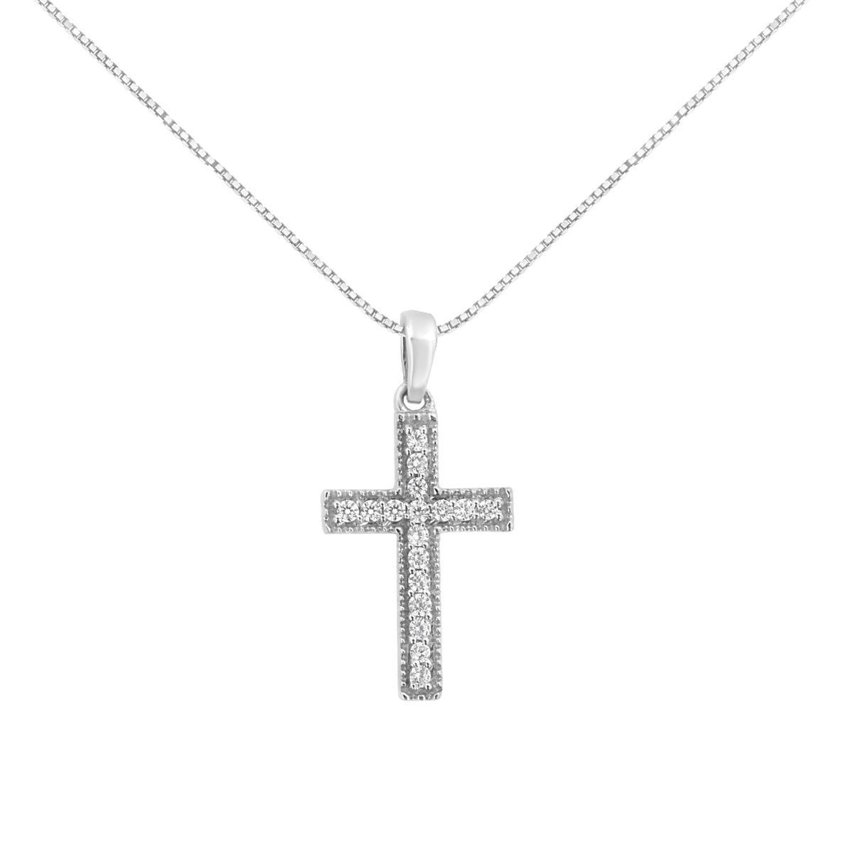 .925 Sterling Silver 1/7 cttw Diamond Cross 18" Pendant Necklace (I-J Color, I3 Clarity) - JackiEaslick