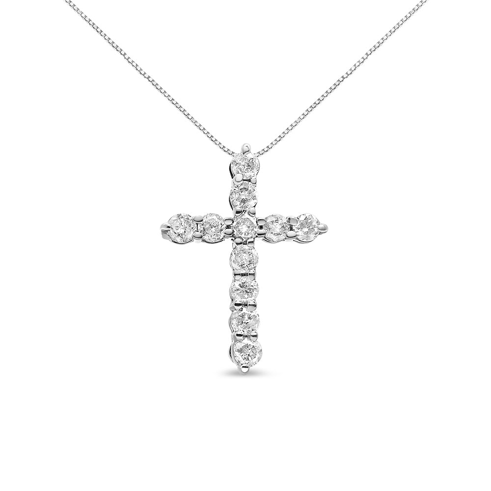 10K Gold 1/2 Cttw Round Brilliant Cut Diamond Cross Pendant Necklace with Box Chain (I-J Color, I1-I2 Clarity) - 18" - JackiEaslick