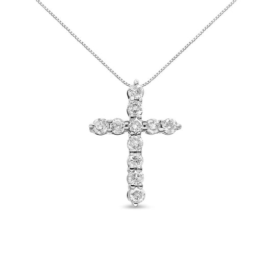 10K Gold 1/2 Cttw Round Brilliant Cut Diamond Cross Pendant Necklace with Box Chain (I-J Color, I1-I2 Clarity) - 18" - JackiEaslick