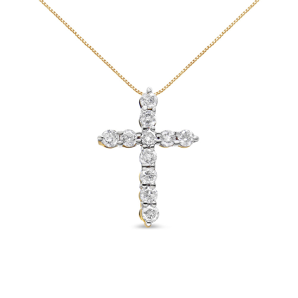 10K Gold 1/2 Cttw Round Brilliant Cut Diamond Cross Pendant Necklace with Box Chain (I-J Color, I1-I2 Clarity) - 18" - JackiEaslick