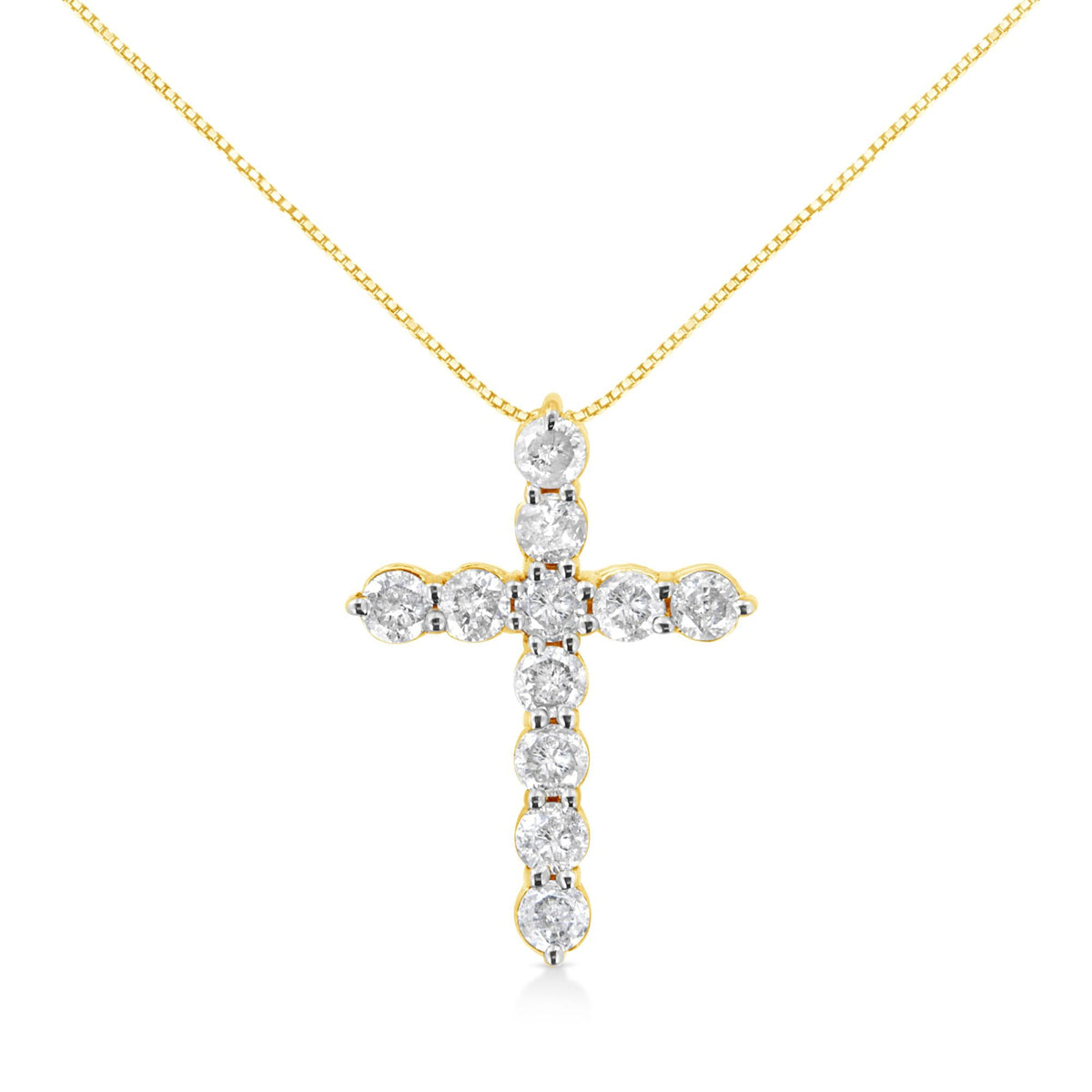 10K Yellow Gold Plated .925 Sterling Silver 1 cttw Prong Set Diamond Cross 18" Pendant Necklace (J-K Color, I1-I2 Clarity)