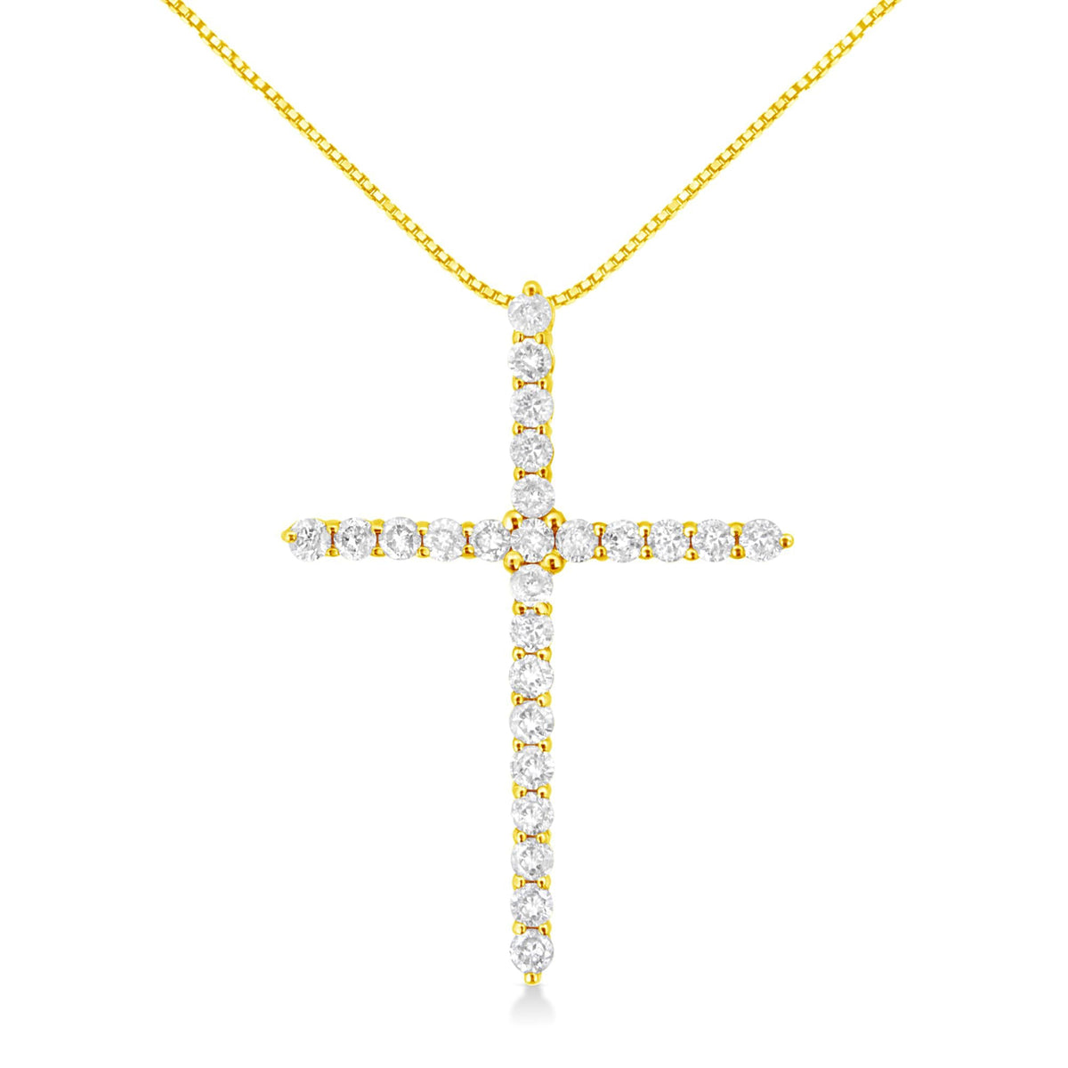 10K Yellow Gold Plated .925 Sterling Silver 2.0 Cttw Round Cut Diamond Cross Pendant Necklace (J-K Color, I1-I2 Clarity) 18"