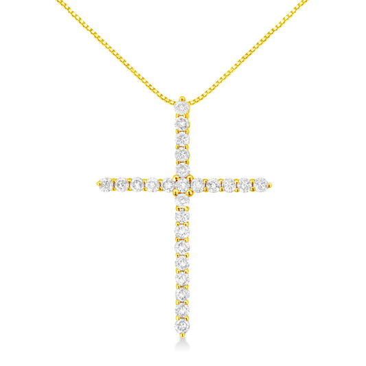 10K Yellow Gold Plated .925 Sterling Silver 2.0 Cttw Round Cut Diamond Cross Pendant Necklace (J-K Color, I1-I2 Clarity) 18"