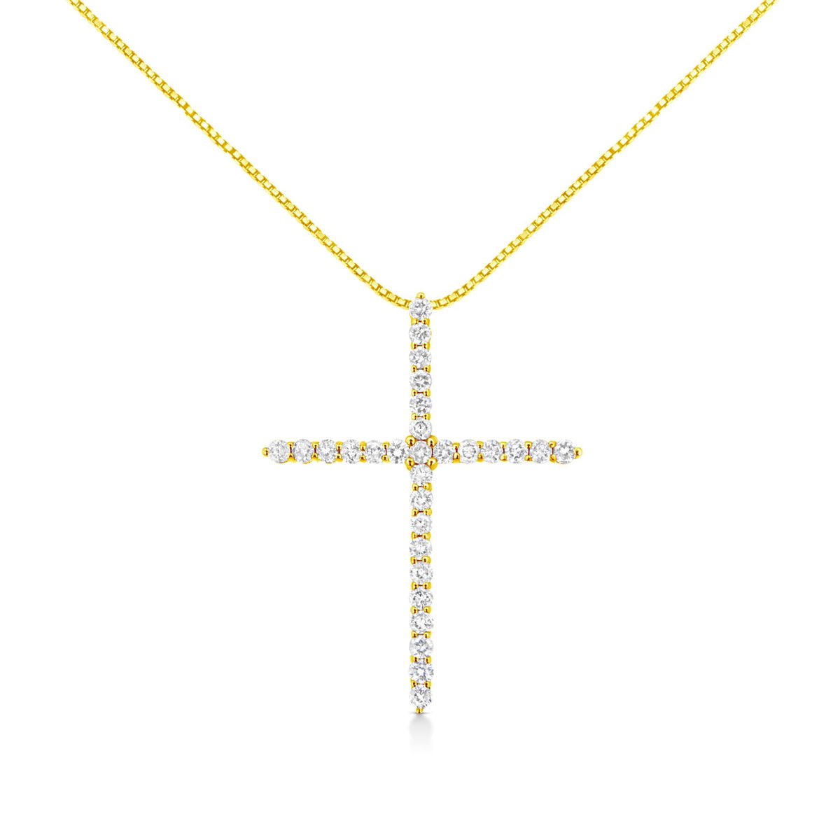10K Yellow Gold 3.00 cttw Round-Cut Diamond Cross 18" Pendant Necklace (J-K Color, I1-I2 Clarity)