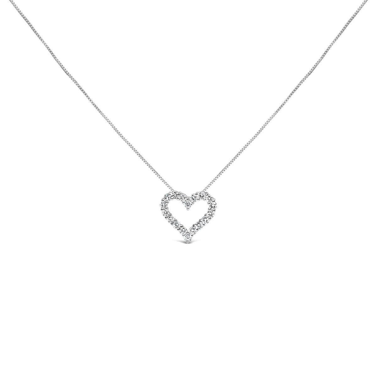 14K White Gold 1.0 Cttw Lab Grown Diamond Open Heart 18" Pendant Necklace (F-G Color, VS1-VS2 Clarity)