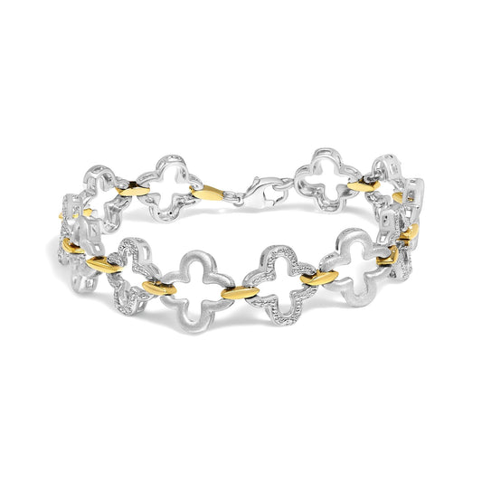 .925 Two-tone Sterling Silver 1/10 Cttw Natural Round Diamond Fashion Tennis Bracelet (I-J Color, I1-I2 Clarity) - 7"
