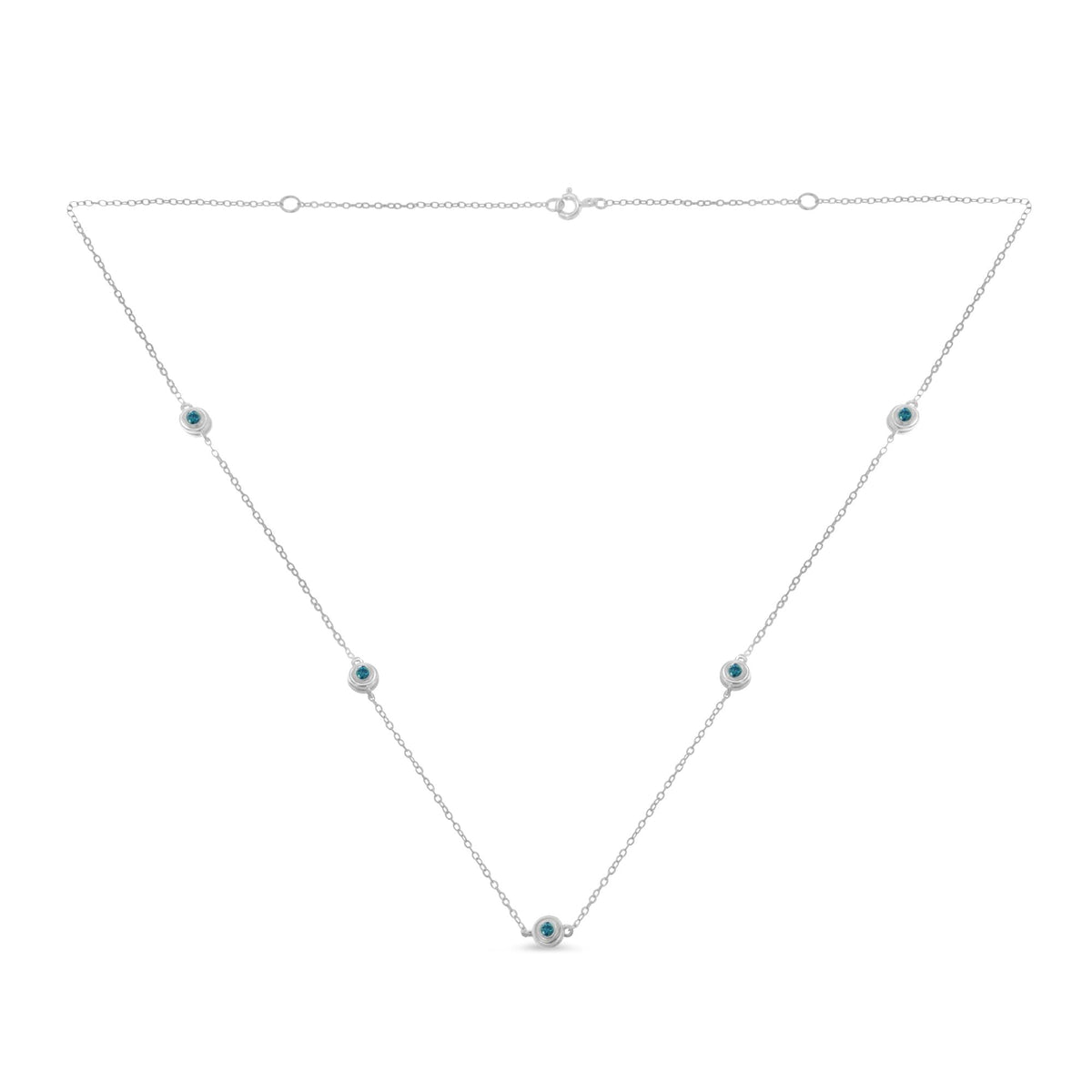 Sterling Silver Treated Blue Color Diamond Station Necklace (1/2 cttw, Blue Color, I2-I3 Clarity) - JackiEaslick