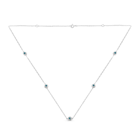 Sterling Silver Treated Blue Color Diamond Station Necklace (1/2 cttw, Blue Color, I2-I3 Clarity) - JackiEaslick