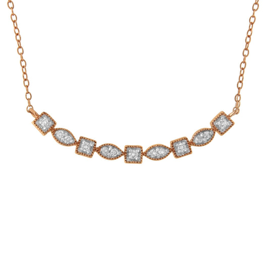 10KT Rose Gold Plated Sterling Silver Round Diamond Bar Necklace (1/4 cttw, I-J Color, I2-I3 Clarity) - JackiEaslick