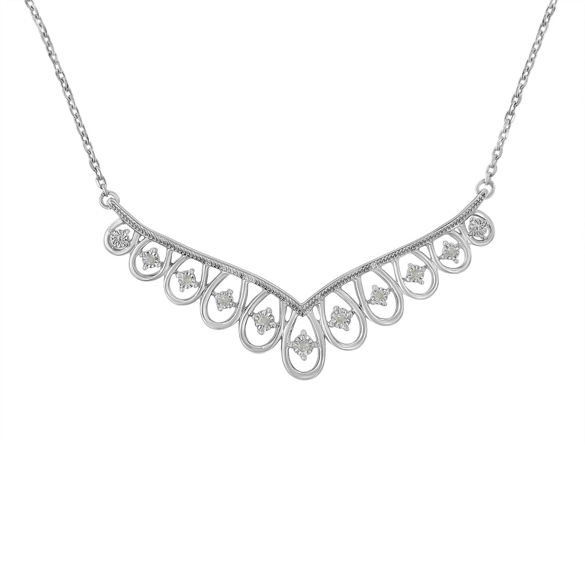 .925 Sterling Silver 1/10 cttw Miracle-Set Diamond Chandelier Style 18" Necklace (I-J Color, I3 Clarity) - JackiEaslick