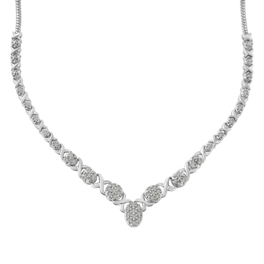 .925 Sterling Silver 1/2 cttw Prong Set Round Diamond Graduated Cluster 18" Statement Necklace (I-J Color, I3 Clarity) - JackiEaslick