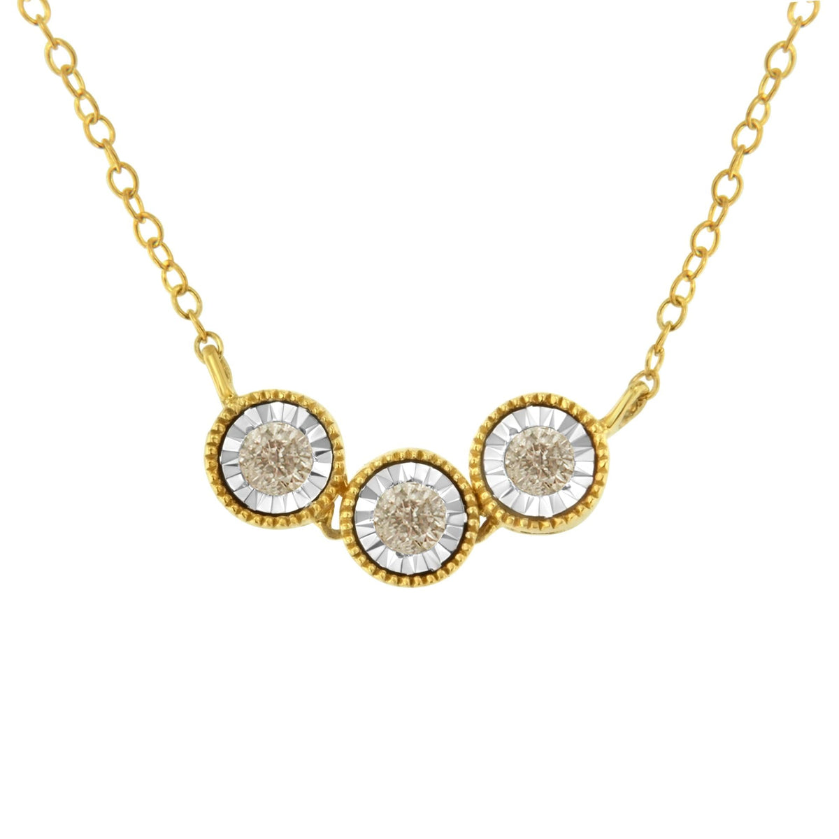 Two-Toned Sterling-Silver Champagne Diamond 3 Stone Necklace (1/4 cttw, K-L Color, I2-I3 Clarity) - JackiEaslick