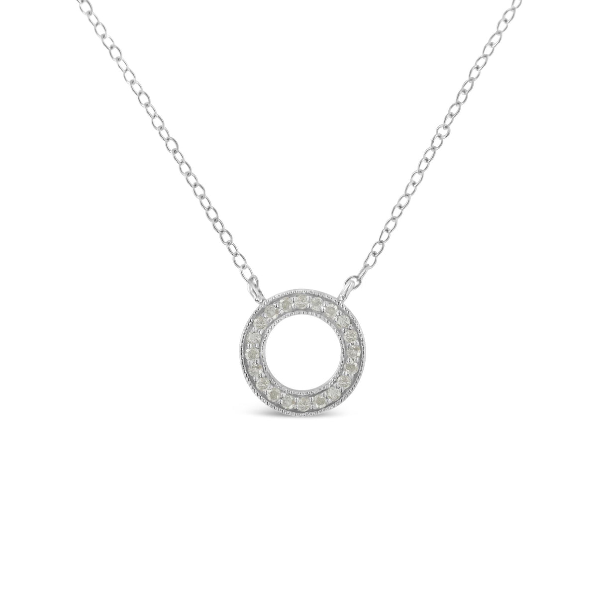 .925 Sterling Silver 1/6 cttw Diamond Hoop Circle Pendant Necklace (I-J, I3-Promo) - JackiEaslick