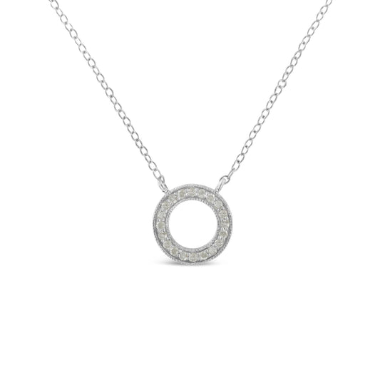 .925 Sterling Silver 1/6 cttw Diamond Hoop Circle Pendant Necklace (I-J, I3-Promo) - JackiEaslick