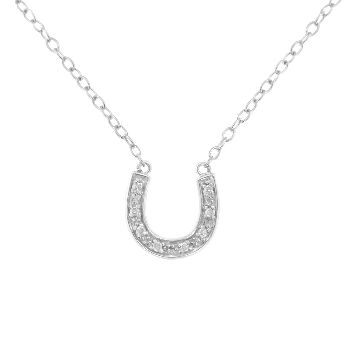 .925 Sterling Silver Diamond Accent Horseshoe U Shape 18" Pendant Necklace (H-I Clarity, I2-I3 Color) - JackiEaslick