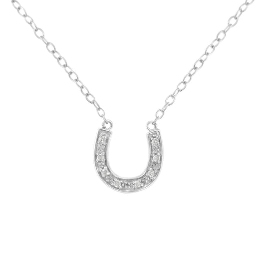 .925 Sterling Silver Diamond Accent Horseshoe U Shape 18" Pendant Necklace (H-I Clarity, I2-I3 Color) - JackiEaslick