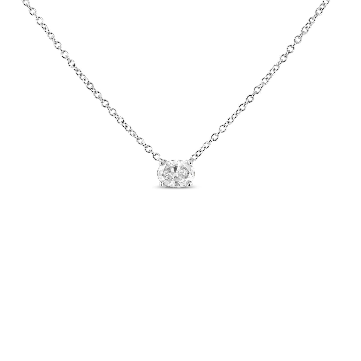 14K White Gold Lab Grown Oval Solitaire Diamond East West 18" Pendant Necklace (F-G Color, VS2-SI1 Clarity)