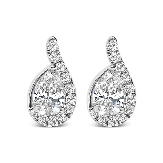 14K White Gold 5/8 Cttw Lab Grown Diamond Tear Drop Halo Stud Earring