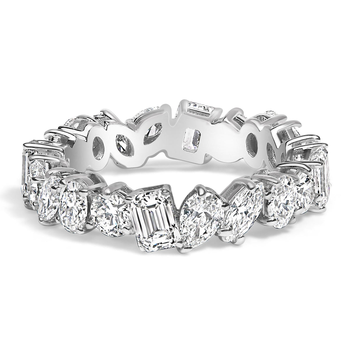 14K White Gold 3 1/3 Cttw Lab Grown Multi Shape Diamond Eternity Band Ring  - Size 6