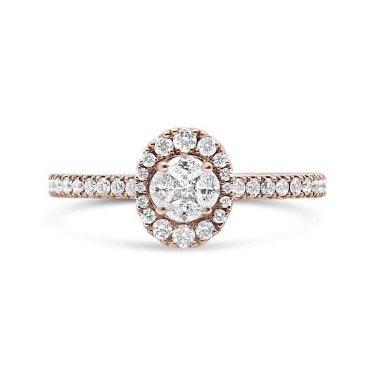 18K Rose Gold 1/2 Cttw Composite Marquise Composite Diamond Oval Shaped Halo Engagement Ring (F-G Color, VS1-VS2 Clarity)