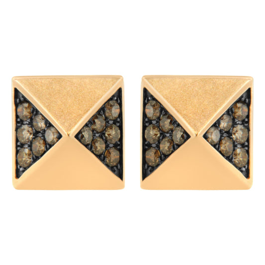 14K Rose Gold 1/4 Cttw Brown Diamond Pyramid Stud Earring (Brown Color, SI1-SI2 Clarity)