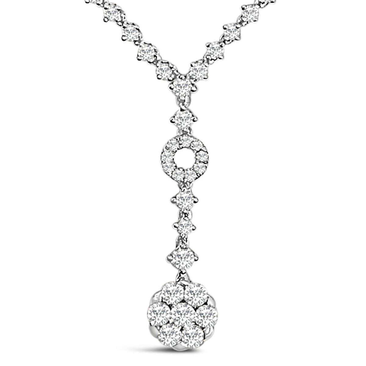 14K White Gold 6/7 Cttw Diamond Drop and V Necklace (H-I Color, SI1-SI2 Clarity) -18" Inches