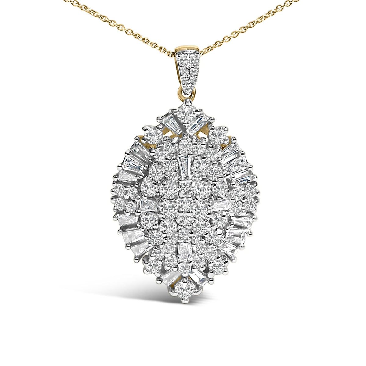 14K White and Yellow Gold 2.00 Cttw Diamond Cluster Pear Shaped Pendant Necklace (G-H Color, SI2-I1 Clarity) -20" Inches