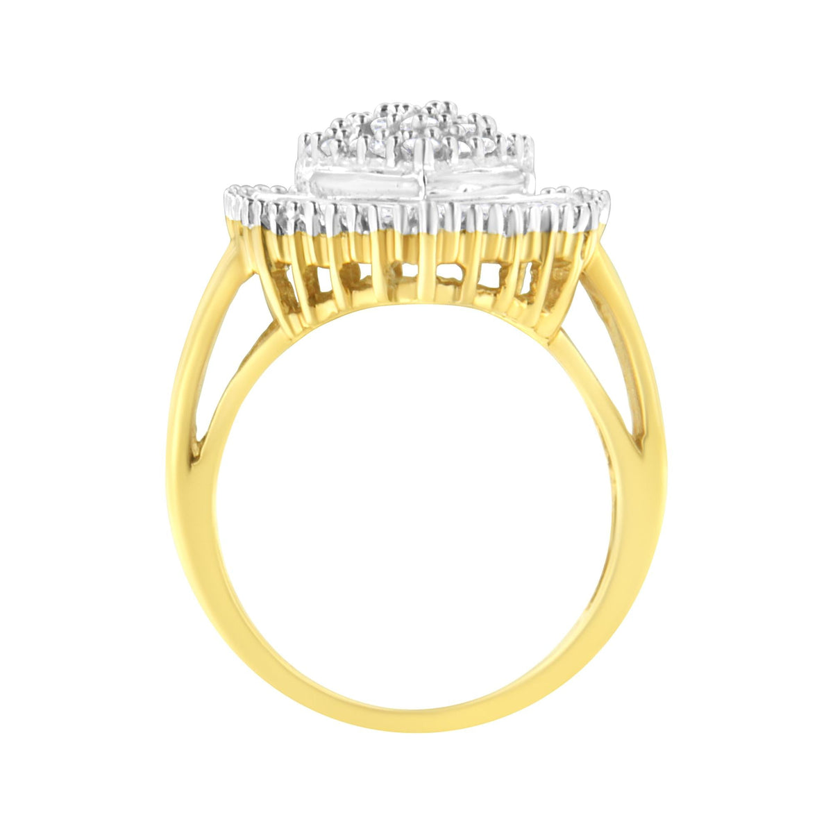10K Yellow Gold 1.0 Cttw Round and Baguette Cut Diamond Oval Shaped Cluster Ring (I-J Color, I1-I2 Clarity) - JackiEaslick
