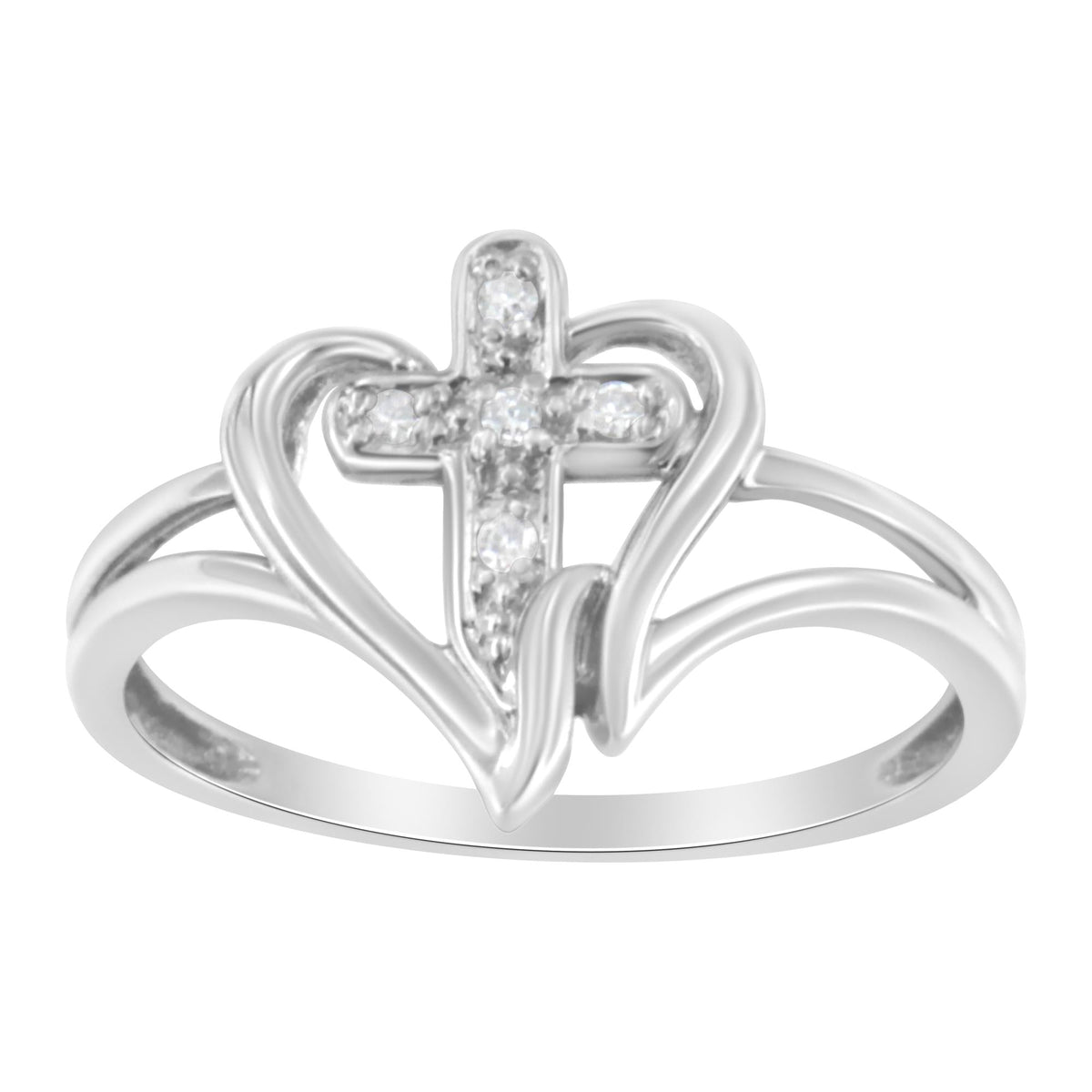 10K White Gold Diamond-Accented Cross & Open Heart Promise Fashion Ring (H-I Color, I1-I2 Clarity) - JackiEaslick