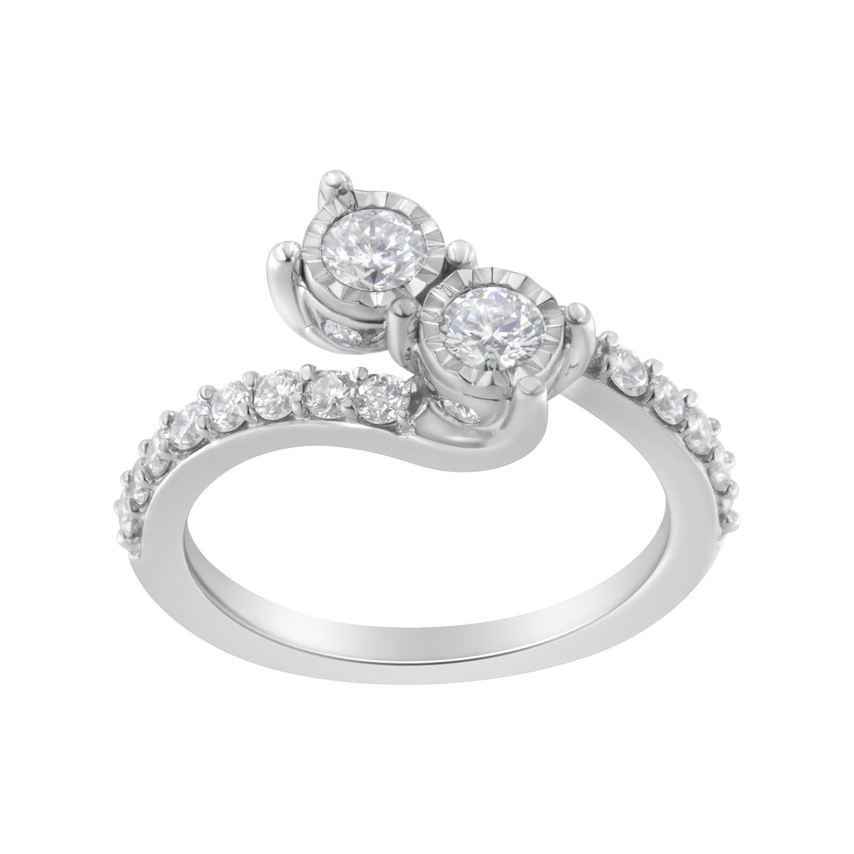 10K White Gold Two-Stone Miracle-Set Diamond Bypass Ring (1 Cttw, H-I Color, I1-I2 Clarity) - JackiEaslick