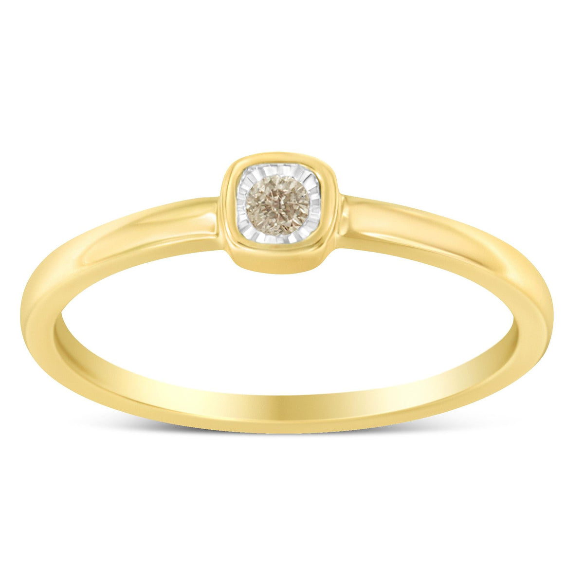 14K Yellow Gold Plated .925 Sterling Silver 1/20 Carat Diamond Square Cushion-Shaped Miracle Set Petite Fashion Promise Ring (J-K Color, I1-I2 Clarity) - JackiEaslick