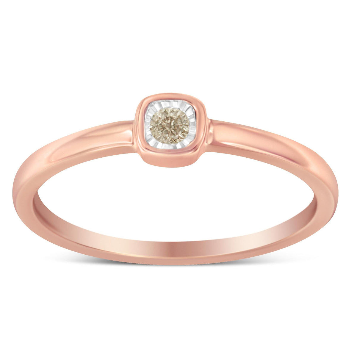 14K Rose Gold Plated .925 Sterling Silver 1/20 Carat Diamond Square Cushion-Shaped Miracle Set Petite Fashion Promise Ring (J-K Color, I1-I2 Clarity) - JackiEaslick