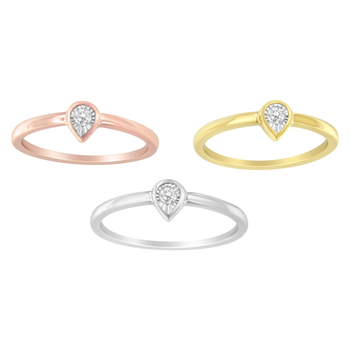 .925 Sterling Silver 1/6 Carat Diamond Teardrop Pear-Shaped Miracle Set Petite Fashion Promise Ring (J-K Color, I1-I2 Clarity) - JackiEaslick