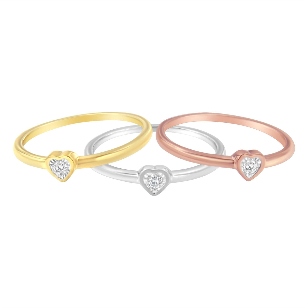 .925 Sterling Silver Diamond Heart Shaped Stackable Promise Ring Set (1/6 Cttw, J-K Color, I1-I2 Clarity) - JackiEaslick