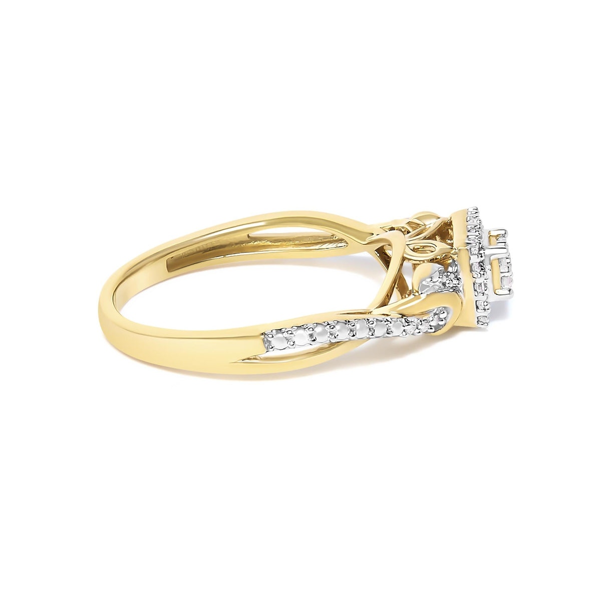 10K Yellow Gold Twisted Shank 1/10 Cttw Diamond Composite Halo Engagement Ring