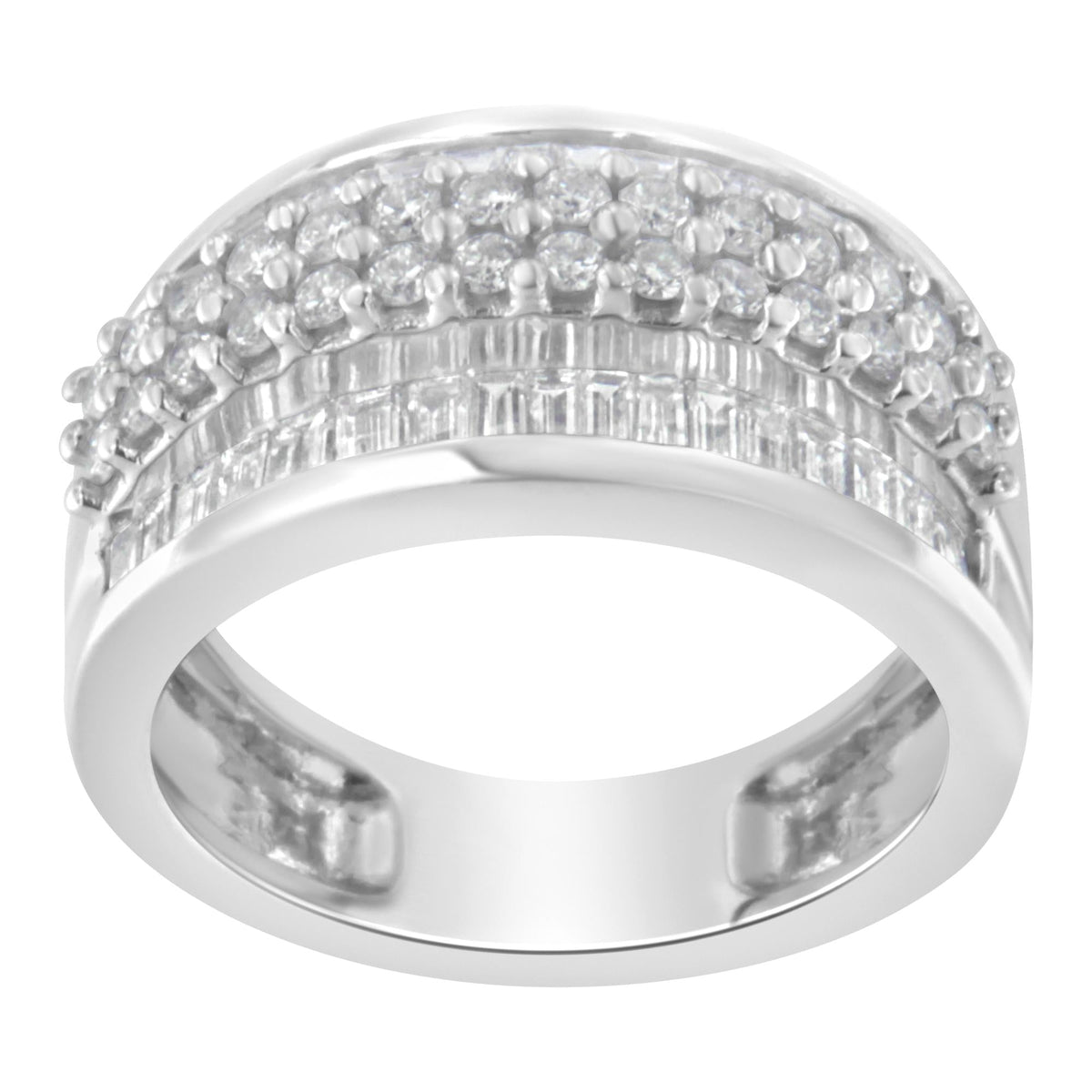 14K White Gold Round and Baguette Diamond Ring (1 1/2 Cttw, F-G Color, SI1-SI2 Clarity) - JackiEaslick