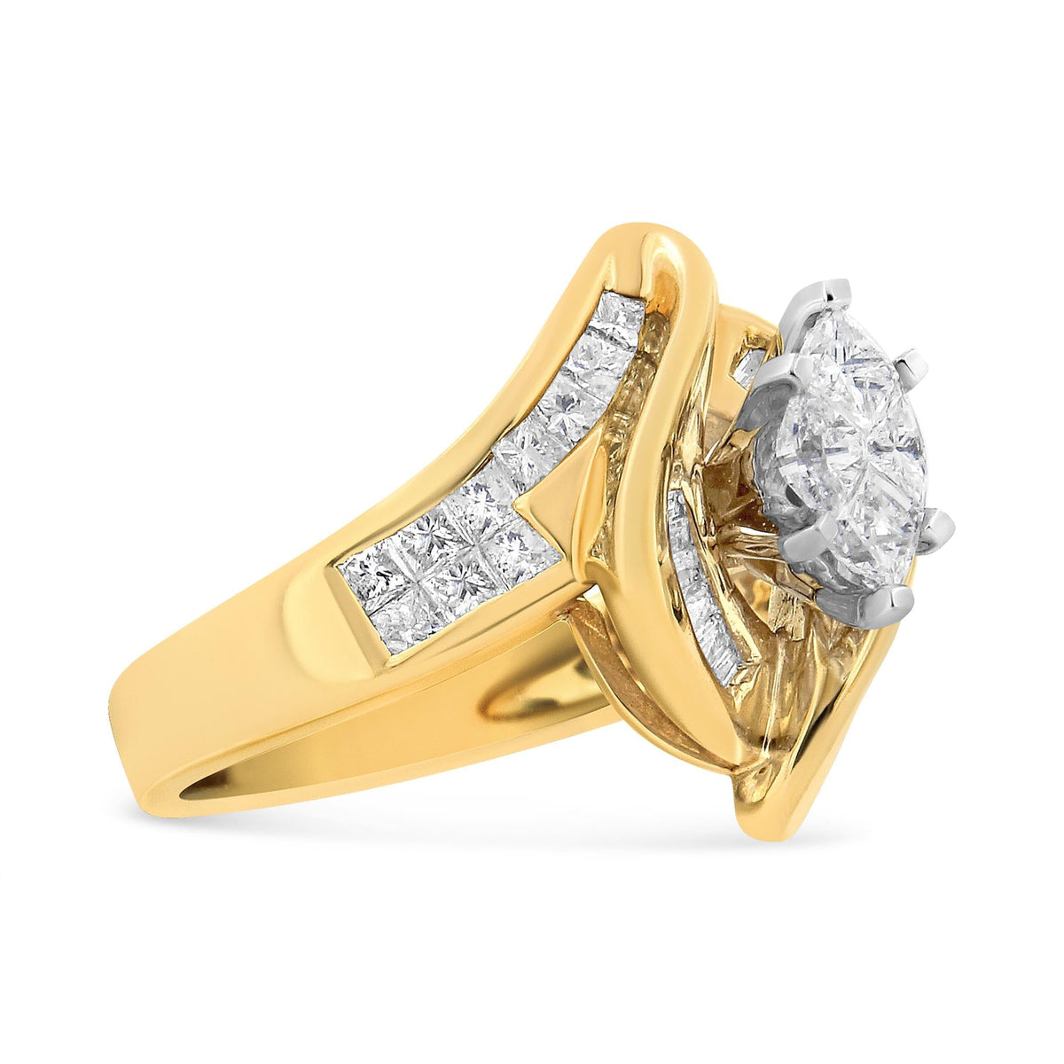 14K Yellow Gold Princess, Baguette, and Pie cut Diamond Marquise Shaped Ring (1 1/4 Cttw, G-H Color, SI1-SI2 Clarity) - JackiEaslick