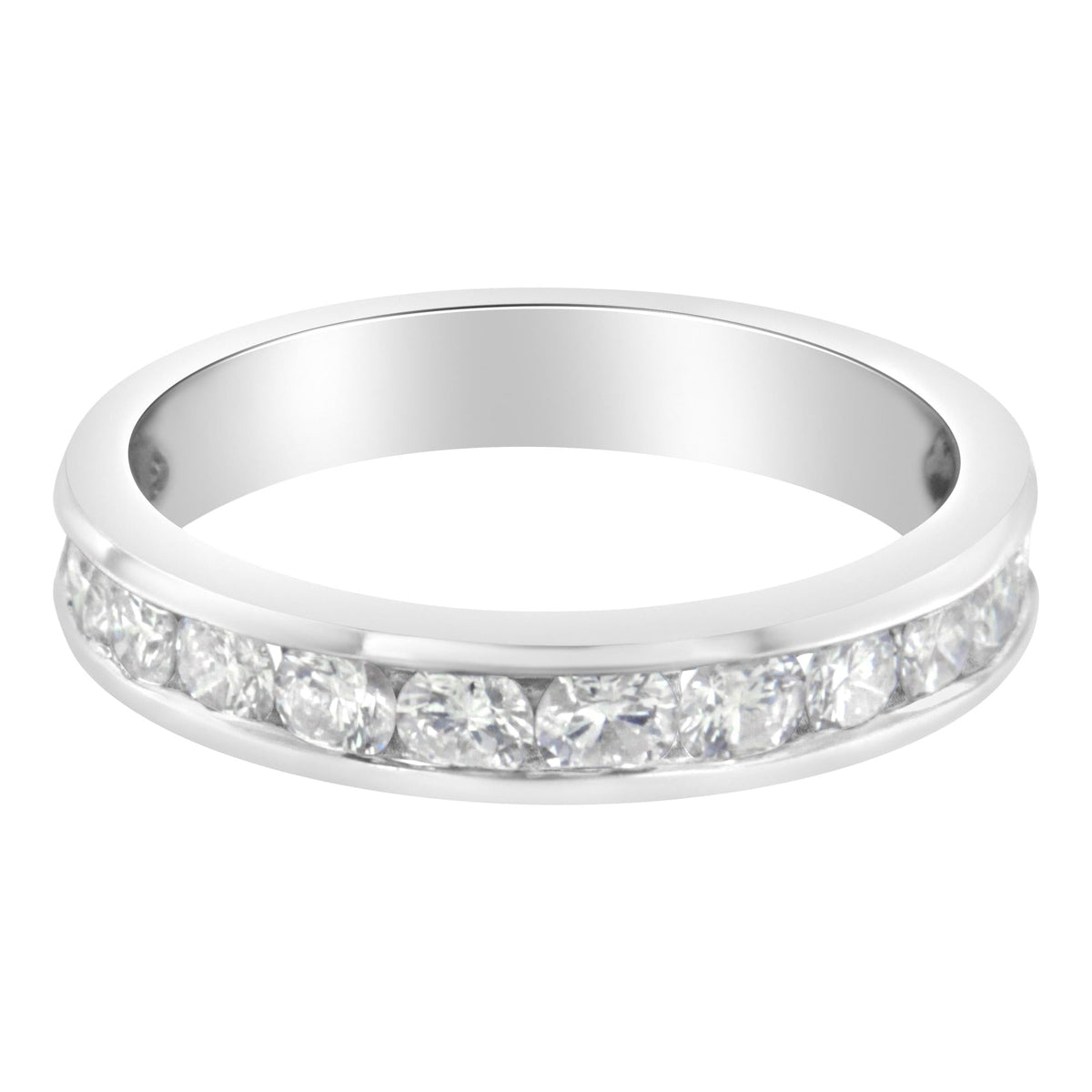 IGI Certified 1.0 Cttw Diamond 18K White Gold Channel-Set Half-Eternity Band Wedding Ring (E-F Color, I1-I2 Clarity) - JackiEaslick