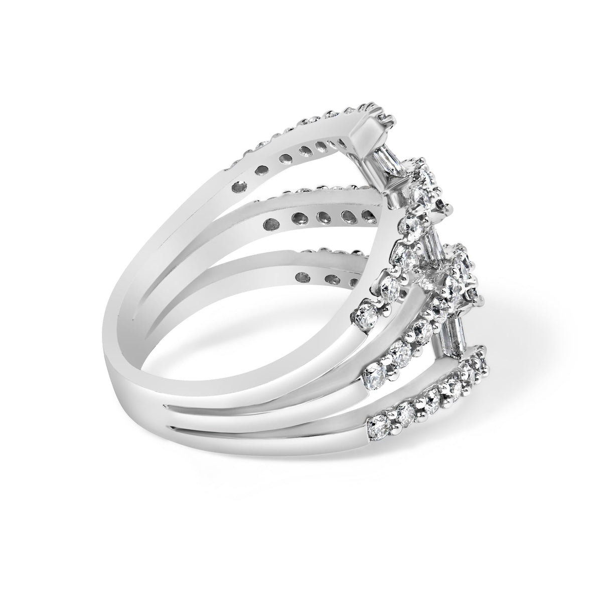 18K White Gold 1 3/4 Cttw Diamond Multi Crossover and Split Shank Cocktail Ring
