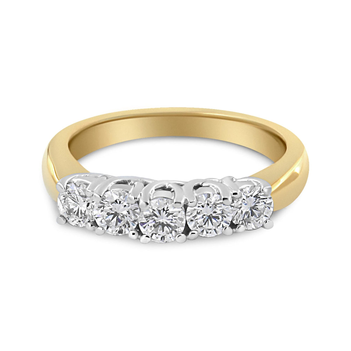 18K Yellow Gold 1.0 Cttw 4 Prong Set Round Cut Diamond Step up 5 Stone Ring Band (F-G Color, SI1-SI2 Clarity) - JackiEaslick