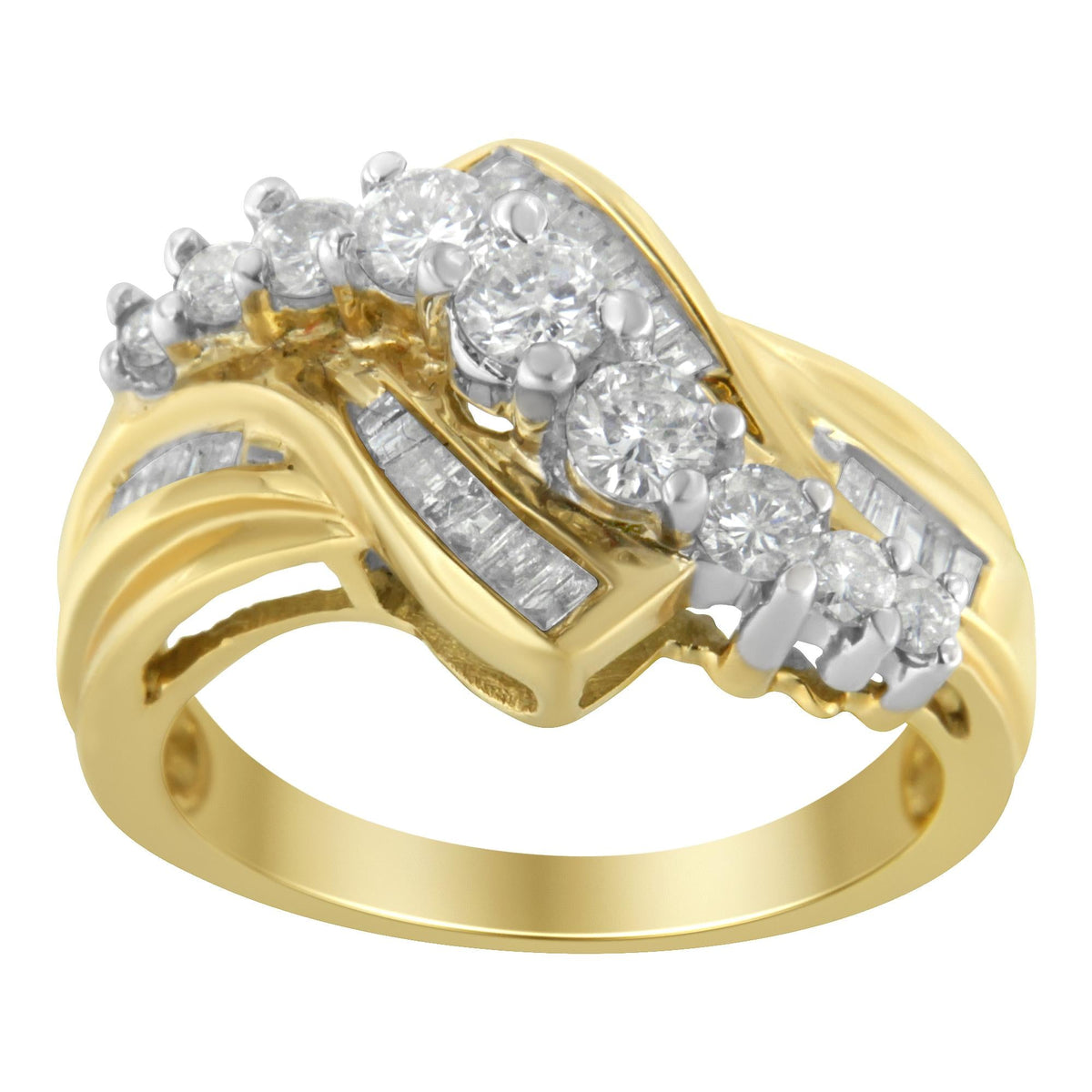 10K Two-Toned Diamond Bypass Ring (1 Cttw, H-I Color, SI2-I1 Clarity) - JackiEaslick