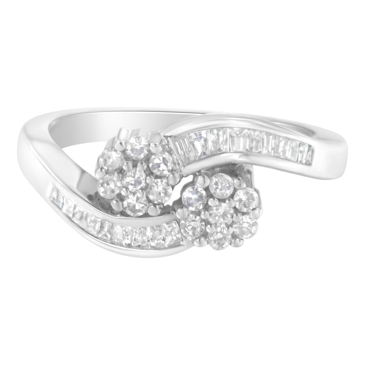 14K White Gold Round and Baguette Diamond Bypass Ring (1/2 cttw, H-I Color, I1-I2 Clarity) - JackiEaslick