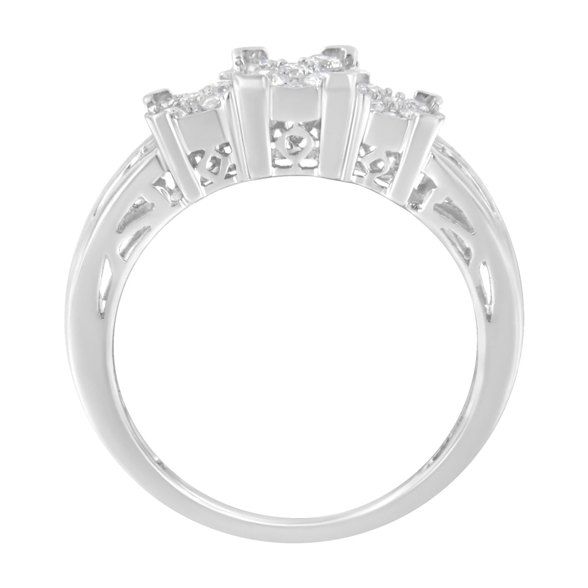 10K White Gold 1/2 Cttw Brilliant & Baguette Cut Diamond 3 Stone Design with 3 Square Clusters Engagement Ring (H-I Color, SI2-I1 Clarity) - JackiEaslick