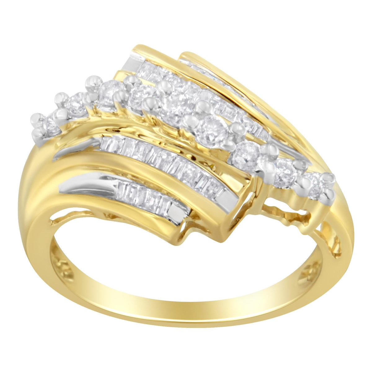 10K Yellow Gold Round and Baguette Diamond-Cut Ring (1/2 Cttw, I-J Color, I1-I2 Clarity) - JackiEaslick