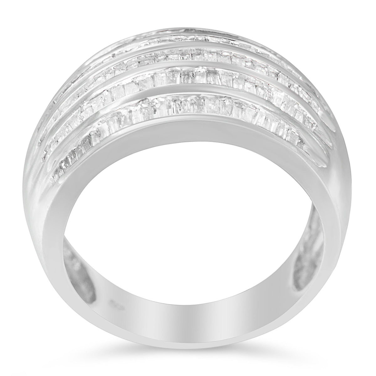 .925 Sterling Silver 1.0 Cttw Baguette-Cut Diamond 6-Row Channel Set Domed Tapered Cocktail Fashion Ring (H-I Color, I2-I3 Clarity) - JackiEaslick