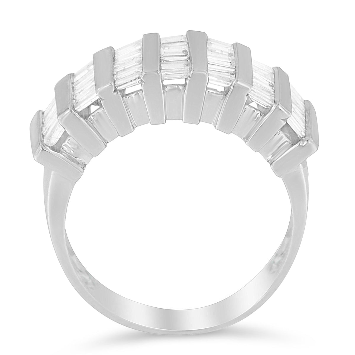 .925 Sterling Silver 1.0 Cttw Baguette Cut Diamond Vertical Channel Fluted Multi-Row Unisex Fashion Wedding Ring (H-I Color, I1-I2 Clarity) - JackiEaslick